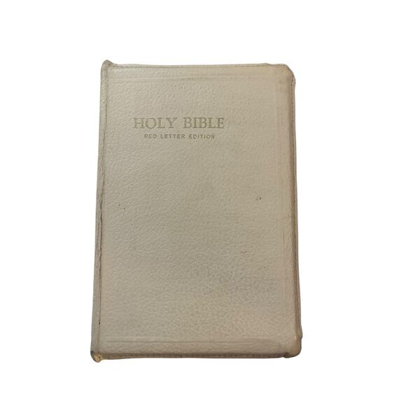 White Leather Zip Holy‎ Bible Red Letter Edition Vintage 60s - Picture 1 of 6